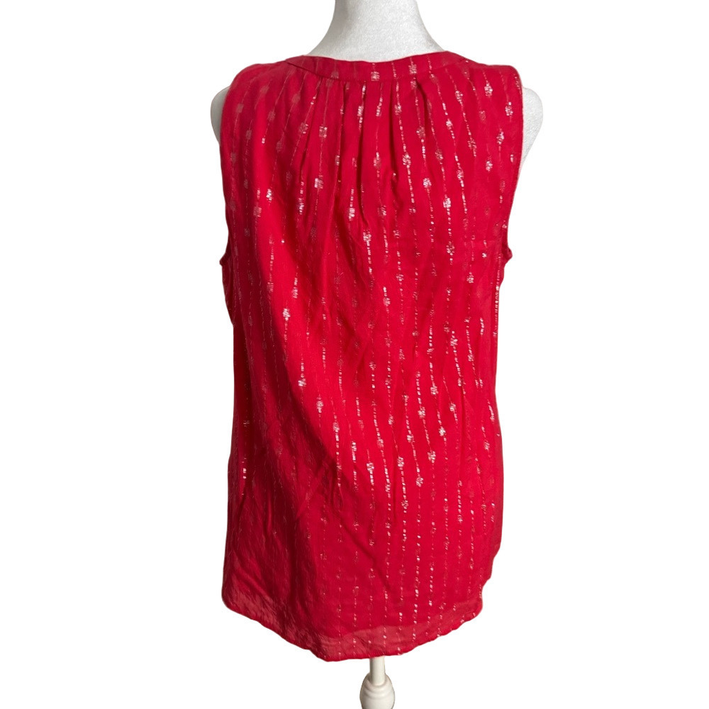 Crown & Ivy Silver & Red Cotton Rayon Metallic Sleeveless Women's Top Size M - Picture 4 of 14